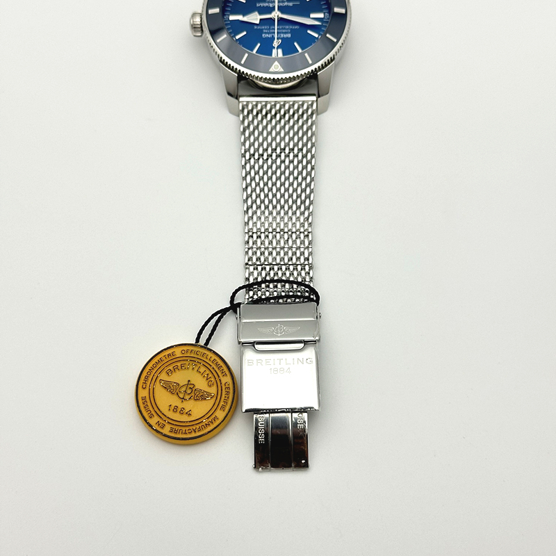 브라이틀링 슈퍼오션 헤리티지 스틸 블루다이얼 세라믹베젤 매쉬밴드 SUPER OCEAN HERITAGE BLUE CERAMIC BEZEL SS BLUE DIAL ON SS BRACELET A2824 출고 전 실물 검수사진 8