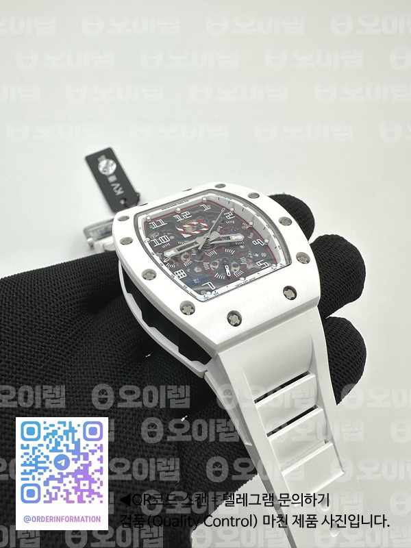 KU공장 리차드밀 RM011 블루마커 카본케이스 세라믹베젤 스켈레톤다이얼 러버스트랩 RM011 CARBON CASE (BLUE MARKERS) CHRONOGRAPH WHITE CERAMIC BEZEL SKELETON DIAL ON WHITE RUBBER STRAP A7750 KV공장 출고 전 실물 검수사진 5