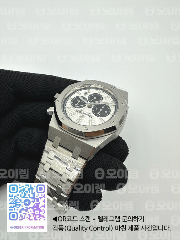 om공장 오데마피게 로얄오크 크로노그래프 26331ST 스틸 화이트앤블랙다이얼 브레이슬릿 Royal Oak Chrono 26331ST SS White/Black Dial on SS Bracelet A7750 출고 전 실물 검수사진 8
