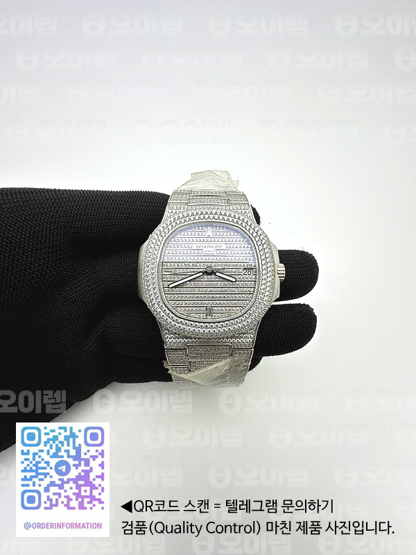 PF공장 파텍필립 노틸러스 5719 스틸 풀다이아몬드셋팅 브레이슬릿 Nautilus 5719/1G SS Full Diamond Full Diamond Bracelet A324 Clone 출고 전 실물 검수사진 3