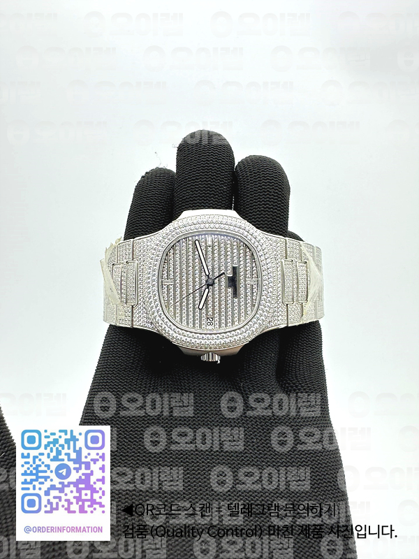 PF공장 파텍필립 노틸러스 5719 스틸 풀다이아몬드셋팅 브레이슬릿 Nautilus 5719/1G SS Full Diamond Full Diamond Bracelet A324 Clone 출고 전 실물 검수사진 4