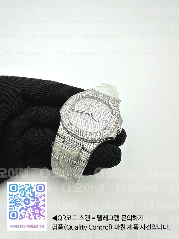 PF공장 파텍필립 노틸러스 5719 스틸 풀다이아몬드셋팅 브레이슬릿 Nautilus 5719/1G SS Full Diamond Full Diamond Bracelet A324 Clone 출고 전 실물 검수사진 6
