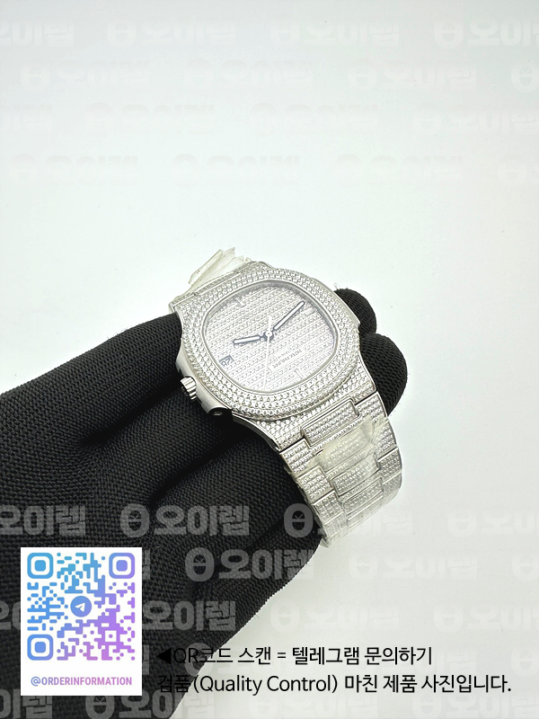 PF공장 파텍필립 노틸러스 5719 스틸 풀다이아몬드셋팅 브레이슬릿 Nautilus 5719/1G SS Full Diamond Full Diamond Bracelet A324 Clone 출고 전 실물 검수사진 7
