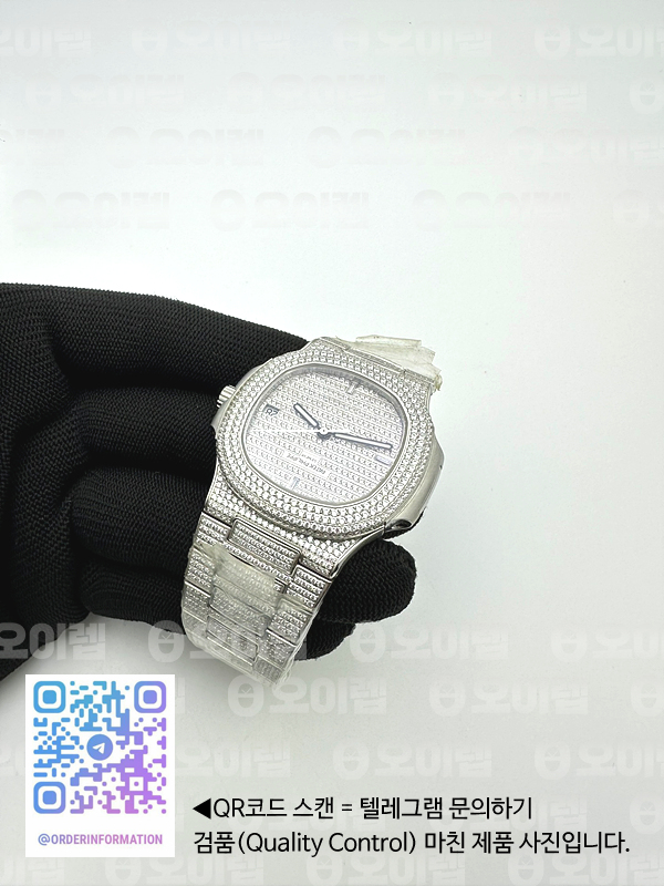 PF공장 파텍필립 노틸러스 5719 스틸 풀다이아몬드셋팅 브레이슬릿 Nautilus 5719/1G SS Full Diamond Full Diamond Bracelet A324 Clone 출고 전 실물 검수사진 8