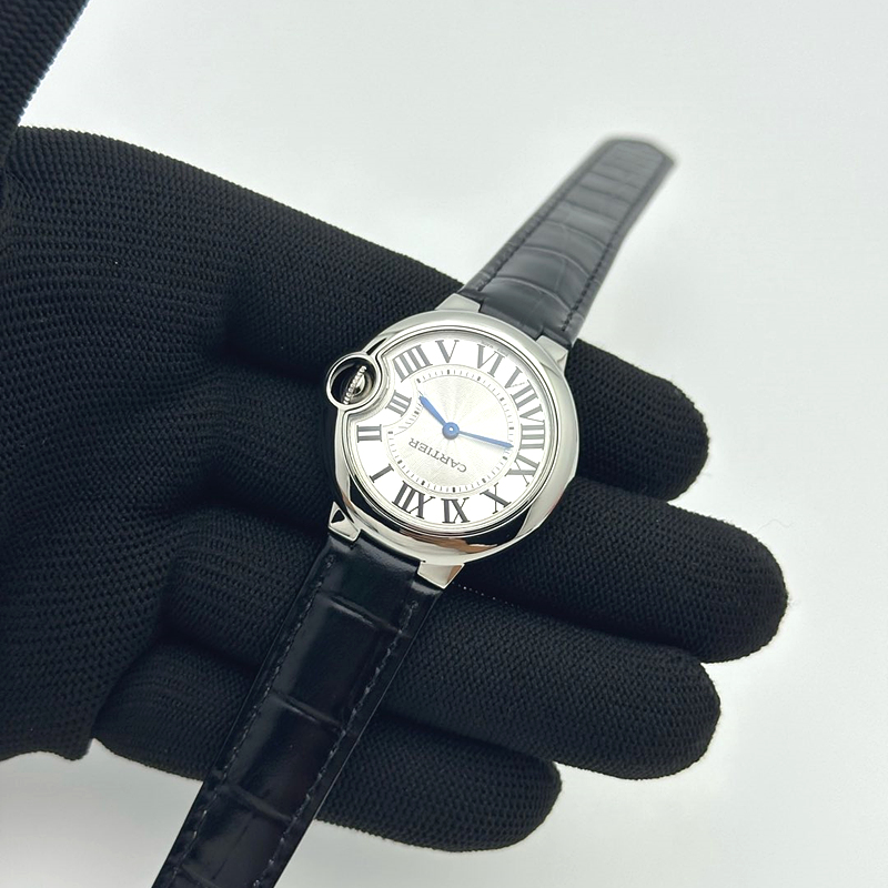 AF공장 까르띠에 발롱블루 33MM 스틸 블랙크로커다일스트랩 Ballon Bleu 33mm SS White Textured Dial on Black Crocodile Strap Jap Quartz 출고 전 실물 검수사진 5