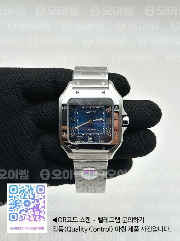 BV공장 까르띠에 산토스 40MM 라지 2018 스틸 블루다이얼 브레이슬릿 Santos de Cartier 40mm 2018 Blue Dial on SS SmartLinks Bracelet MIYOTA 9019 출고 전 실물 검수사진 2