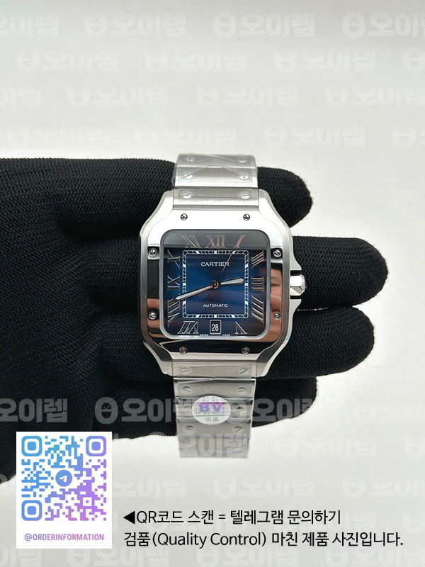 BV공장 까르띠에 산토스 40MM 라지 2018 스틸 블루다이얼 브레이슬릿 Santos de Cartier 40mm 2018 Blue Dial on SS SmartLinks Bracelet MIYOTA 9019 출고 전 실물 검수사진 3