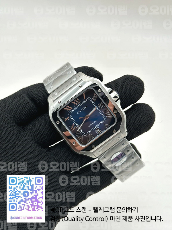 BV공장 까르띠에 산토스 40MM 라지 2018 스틸 블루다이얼 브레이슬릿 Santos de Cartier 40mm 2018 Blue Dial on SS SmartLinks Bracelet MIYOTA 9019 출고 전 실물 검수사진 4