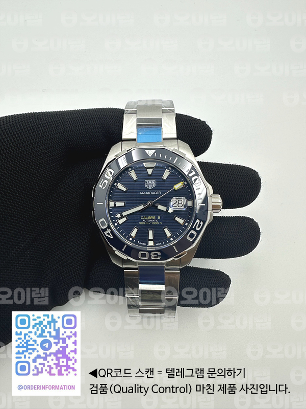 OX공장 태그호이어 아쿠아레이서 칼리버5 43MM 스틸 블루다이얼 더블옐로우 브레이슬릿Aquaracer Calibre 5 SS 43mmCeramic Bezel Blue Dial "Double Yellow" on SS Bracelet SW200 출고 전 실물 검수사진 2