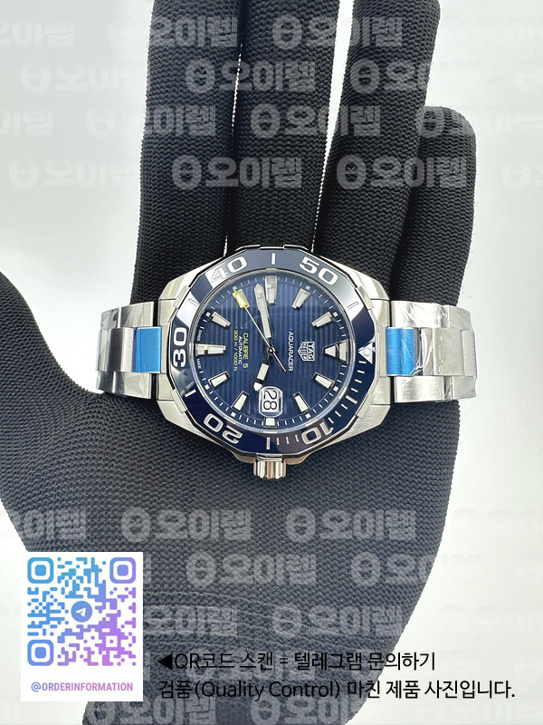 OX공장 태그호이어 아쿠아레이서 칼리버5 43MM 스틸 블루다이얼 더블옐로우 브레이슬릿Aquaracer Calibre 5 SS 43mmCeramic Bezel Blue Dial "Double Yellow" on SS Bracelet SW200 출고 전 실물 검수사진 3