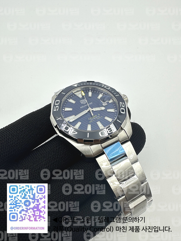 OX공장 태그호이어 아쿠아레이서 칼리버5 43MM 스틸 블루다이얼 더블옐로우 브레이슬릿Aquaracer Calibre 5 SS 43mmCeramic Bezel Blue Dial "Double Yellow" on SS Bracelet SW200 출고 전 실물 검수사진 4