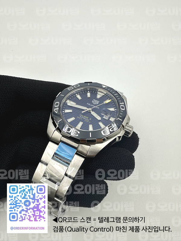 OX공장 태그호이어 아쿠아레이서 칼리버5 43MM 스틸 블루다이얼 더블옐로우 브레이슬릿Aquaracer Calibre 5 SS 43mmCeramic Bezel Blue Dial "Double Yellow" on SS Bracelet SW200 출고 전 실물 검수사진 5