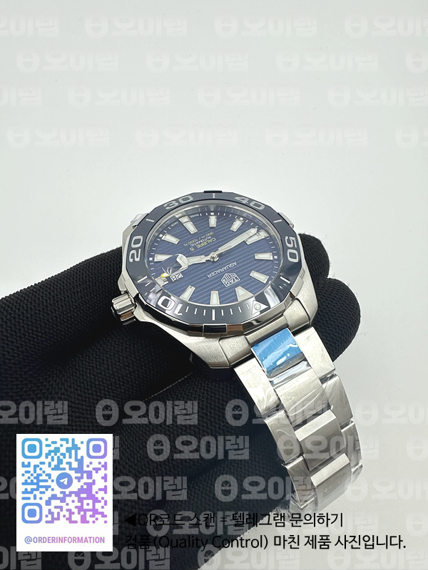 OX공장 태그호이어 아쿠아레이서 칼리버5 43MM 스틸 블루다이얼 더블옐로우 브레이슬릿Aquaracer Calibre 5 SS 43mmCeramic Bezel Blue Dial "Double Yellow" on SS Bracelet SW200 출고 전 실물 검수사진 6