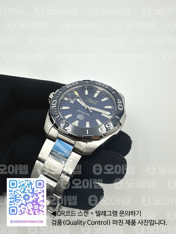 OX공장 태그호이어 아쿠아레이서 칼리버5 43MM 스틸 블루다이얼 더블옐로우 브레이슬릿Aquaracer Calibre 5 SS 43mmCeramic Bezel Blue Dial "Double Yellow" on SS Bracelet SW200 출고 전 실물 검수사진 7