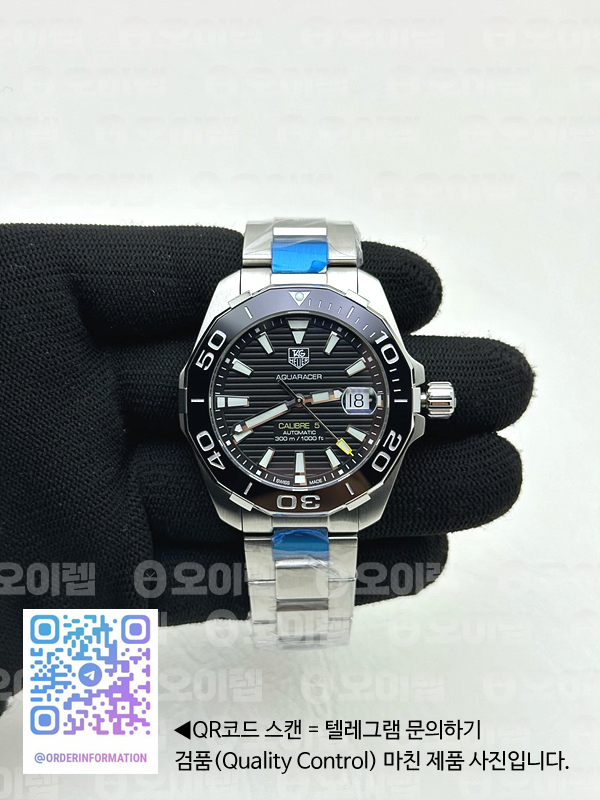 OX공장 태그호이어 아쿠아레이서 칼리버5 41MM 스틸 블랙다이얼 싱글옐로우 브레이슬릿 Aquaracer Calibre 5 SS 41mmCeramic Bezel Black Dial "Single Yellow" on SS Bracelet SW200 출고 전 실물 검수사진 2