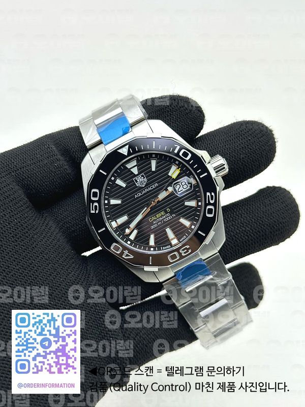 OX공장 태그호이어 아쿠아레이서 칼리버5 41MM 스틸 블랙다이얼 싱글옐로우 브레이슬릿 Aquaracer Calibre 5 SS 41mmCeramic Bezel Black Dial "Single Yellow" on SS Bracelet SW200 출고 전 실물 검수사진 4