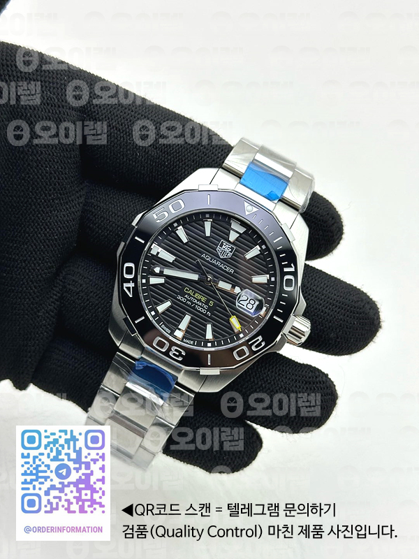 OX공장 태그호이어 아쿠아레이서 칼리버5 41MM 스틸 블랙다이얼 싱글옐로우 브레이슬릿 Aquaracer Calibre 5 SS 41mmCeramic Bezel Black Dial "Single Yellow" on SS Bracelet SW200 출고 전 실물 검수사진 5