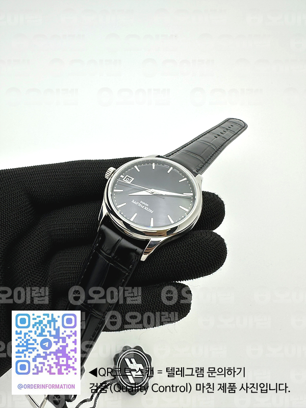 ZF공장 파텍필립 칼라트라바 블랙다이얼 블랙가죽스트랩 Calatrava 5227 SS Black Dial on Black Leather Strap 324CS 출고 전 실물 검수사진 8