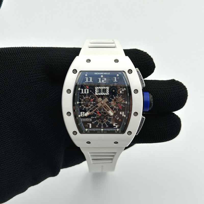 KU공장 리차드밀 RM011 화이트세라믹케이스 스켈레톤다이얼 러버스트랩 RM011 Real White Ceramic Chronograph Crystal Skeleton Dial Blue on White Rubber Strap A7750 KV공장 출고 전 실물 검수사진 2
