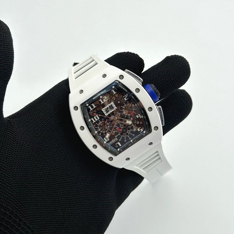 KU공장 리차드밀 RM011 화이트세라믹케이스 스켈레톤다이얼 러버스트랩 RM011 Real White Ceramic Chronograph Crystal Skeleton Dial Blue on White Rubber Strap A7750 KV공장 출고 전 실물 검수사진 4