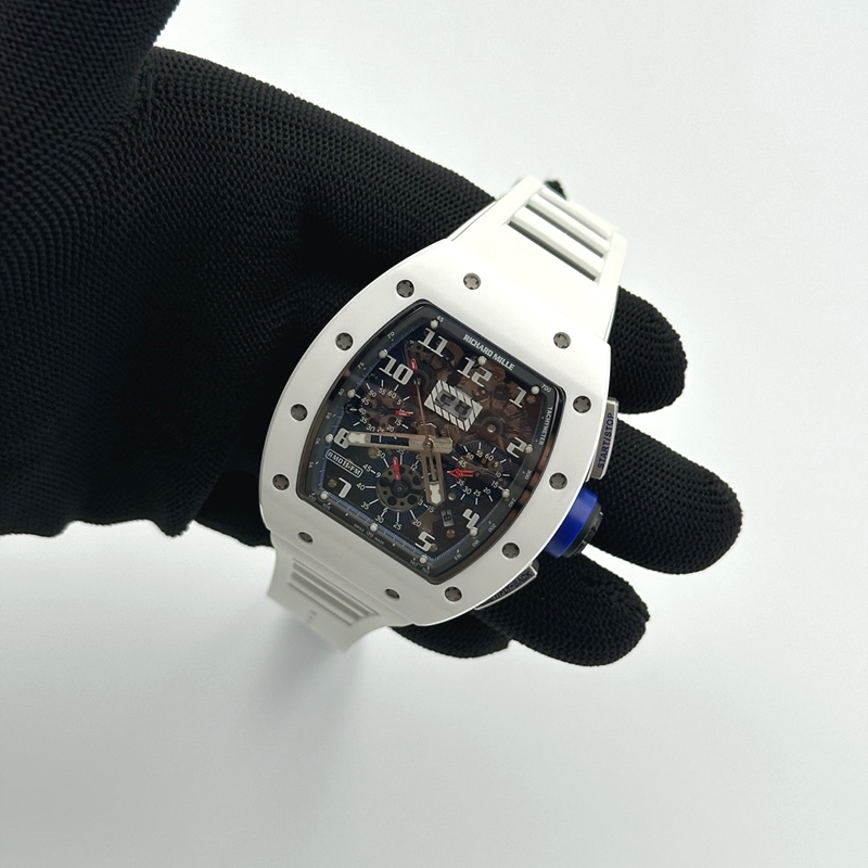 KU공장 리차드밀 RM011 화이트세라믹케이스 스켈레톤다이얼 러버스트랩 RM011 Real White Ceramic Chronograph Crystal Skeleton Dial Blue on White Rubber Strap A7750 KV공장 출고 전 실물 검수사진 5