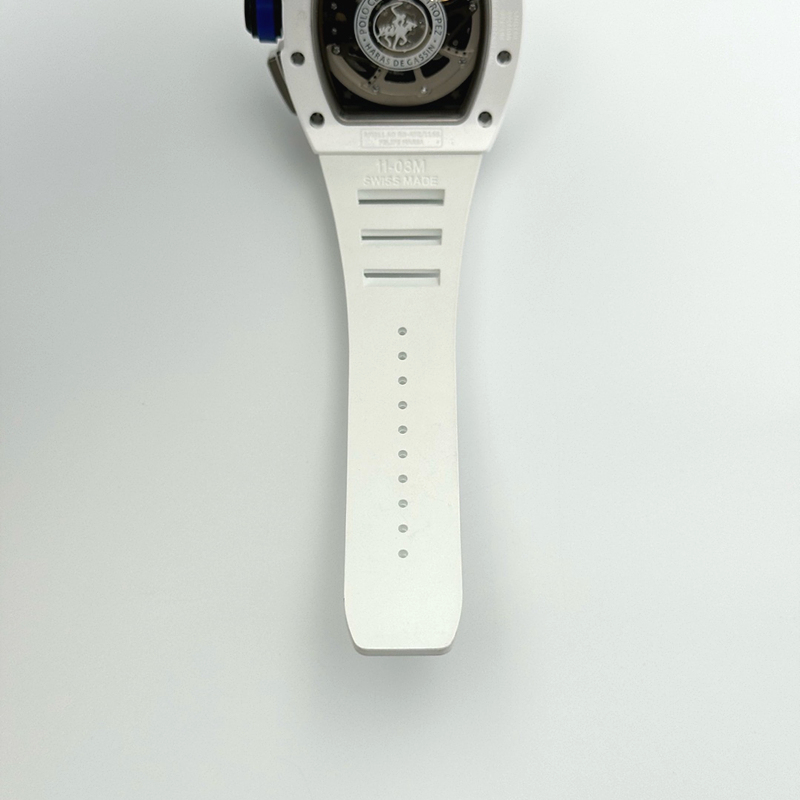 KU공장 리차드밀 RM011 화이트세라믹케이스 스켈레톤다이얼 러버스트랩 RM011 Real White Ceramic Chronograph Crystal Skeleton Dial Blue on White Rubber Strap A7750 KV공장 출고 전 실물 검수사진 10