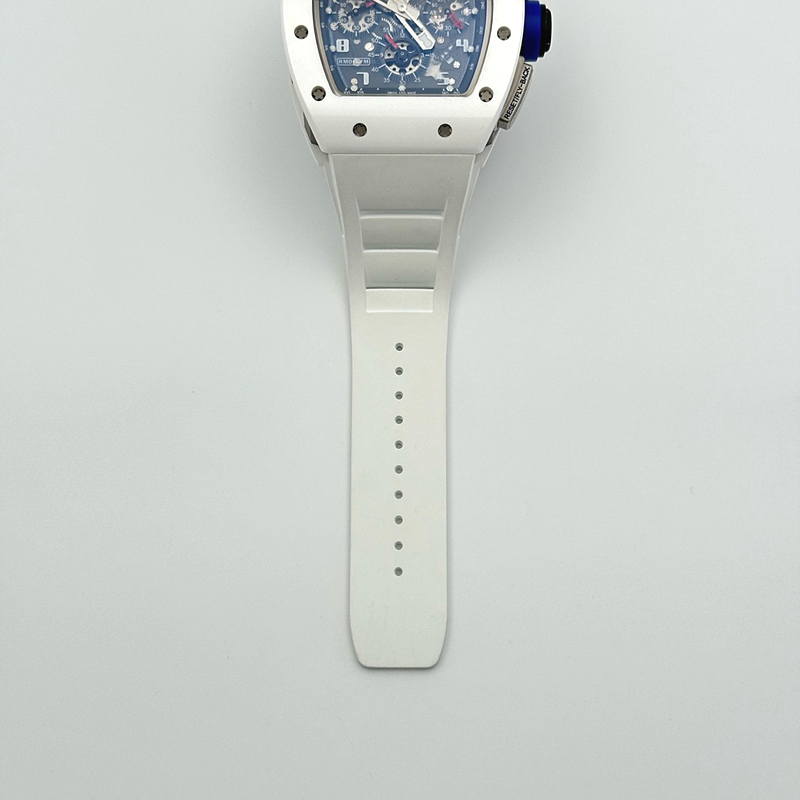 KU공장 리차드밀 RM011 화이트세라믹케이스 스켈레톤다이얼 러버스트랩 RM011 Real White Ceramic Chronograph Crystal Skeleton Dial Blue on White Rubber Strap A7750 KV공장 출고 전 실물 검수사진 11
