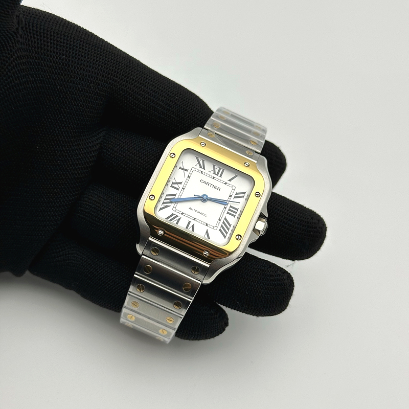 BV공장 까르띠에 산토스 2018 미디움 옐로우골드콤비 화이트다이얼 스마트링크브레이슬릿 Santos De Cartier Ladies 35mm YG/SS Wht BVF MY9039 출고 전 실물 검수사진 3