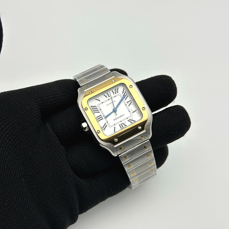 BV공장 까르띠에 산토스 2018 미디움 옐로우골드콤비 화이트다이얼 스마트링크브레이슬릿 Santos De Cartier Ladies 35mm YG/SS Wht BVF MY9039 출고 전 실물 검수사진 4