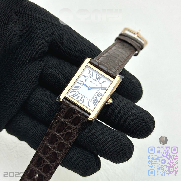 K11공장 까르띠에 로즈골드금통 탱크솔로 24MM 악어가죽스트랩 Tank Solo 24mm K11F RG White Dial on Brown Leather Strap Ronda Quartz 출고 전 실물 검수사진 3