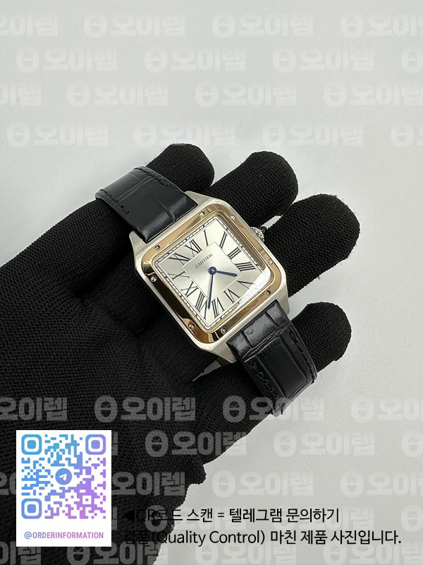 XF공장 까르띠에 산토스 뒤몽 27.5 로즈골드 콤비 실버다이얼 가죽스트랩 출고 전 실물 검수사진 3