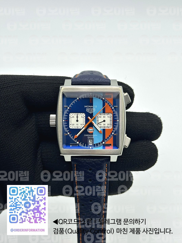 태그 모나코 쿼츠 블루다이얼 가죽스트랩 Tag Monaco Chronograph SS/LE Blue "Gulf" Jap VK64A 출고 전 실물 검수사진 3