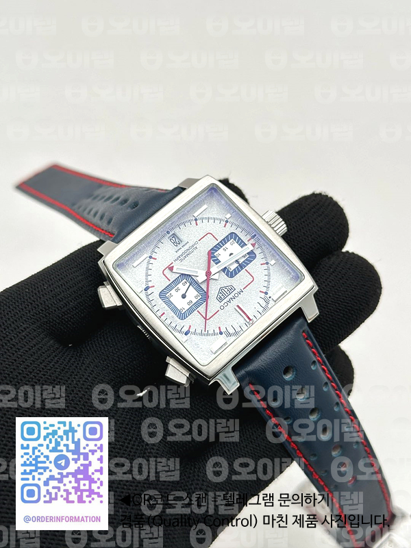 태그 모나코 쿼츠 그레이다이얼 가죽스트랩 Tag Monaco Chronograph SS/LE Silver Grey Jap VK64A 출고 전 실물 검수사진 4