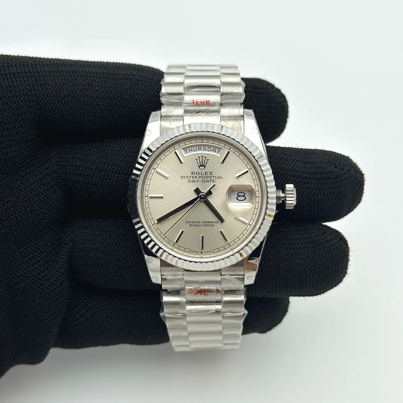 GM공장 롤렉스 데이데이트 36 실버다이얼 프레지던트브레이슬릿 2836 Day Date 36 128239 GMF 1:1 Best Edition 904L Steel Silver Dial Stick Markers on Bracelet A2836 출고 전 실물 검수사진 2