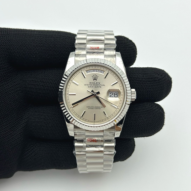 GM공장 롤렉스 데이데이트 36 실버다이얼 프레지던트브레이슬릿 2836 Day Date 36 128239 GMF 1:1 Best Edition 904L Steel Silver Dial Stick Markers on Bracelet A2836 출고 전 실물 검수사진 3