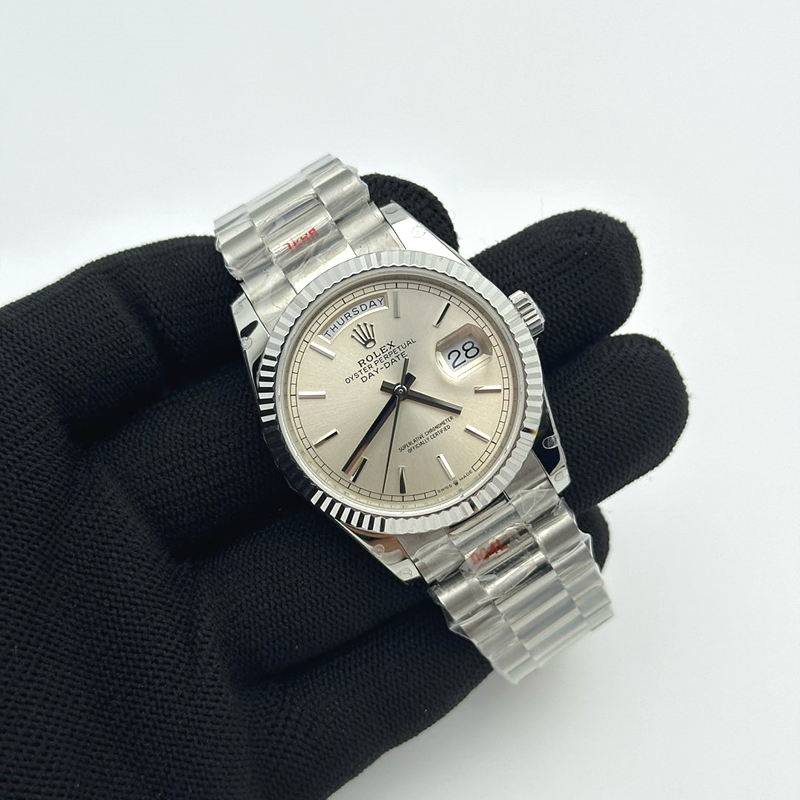 GM공장 롤렉스 데이데이트 36 실버다이얼 프레지던트브레이슬릿 2836 Day Date 36 128239 GMF 1:1 Best Edition 904L Steel Silver Dial Stick Markers on Bracelet A2836 출고 전 실물 검수사진 4