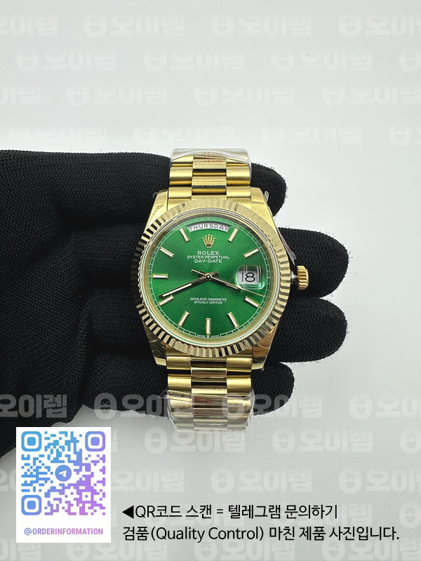 GM공장 롤렉스 데이데이트 36 옐로우골드 금통 그린다이얼 2836 DayDate 40mm 904L Flt YG/YG Green/Stk Rmn GMF A2836 출고 전 실물 검수사진 2