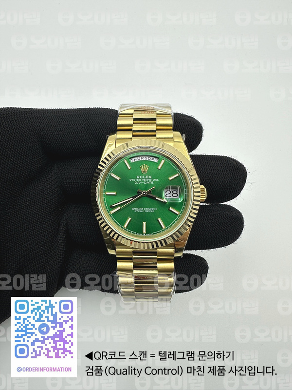 GM공장 롤렉스 데이데이트 36 옐로우골드 금통 그린다이얼 2836 DayDate 40mm 904L Flt YG/YG Green/Stk Rmn GMF A2836 출고 전 실물 검수사진 3