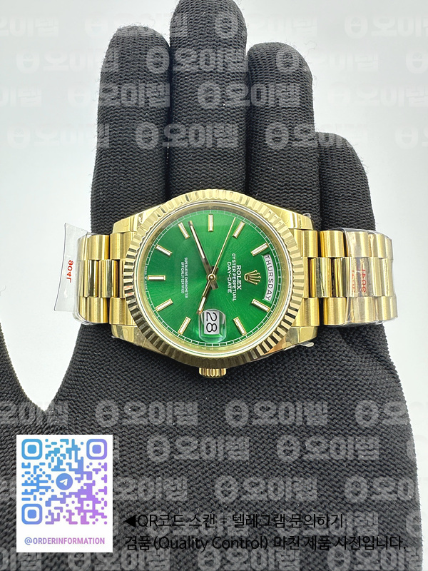 GM공장 롤렉스 데이데이트 36 옐로우골드 금통 그린다이얼 2836 DayDate 40mm 904L Flt YG/YG Green/Stk Rmn GMF A2836 출고 전 실물 검수사진 4