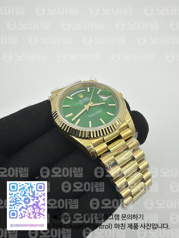 GM공장 롤렉스 데이데이트 36 옐로우골드 금통 그린다이얼 2836 DayDate 40mm 904L Flt YG/YG Green/Stk Rmn GMF A2836 출고 전 실물 검수사진 5