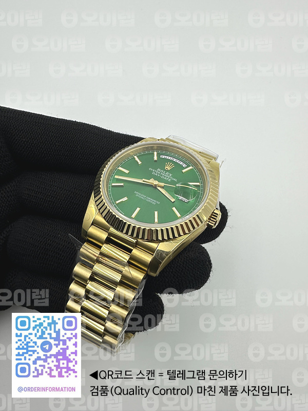 GM공장 롤렉스 데이데이트 36 옐로우골드 금통 그린다이얼 2836 DayDate 40mm 904L Flt YG/YG Green/Stk Rmn GMF A2836 출고 전 실물 검수사진 6