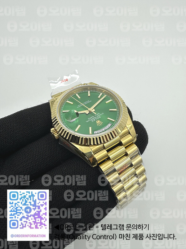 GM공장 롤렉스 데이데이트 36 옐로우골드 금통 그린다이얼 2836 DayDate 40mm 904L Flt YG/YG Green/Stk Rmn GMF A2836 출고 전 실물 검수사진 7