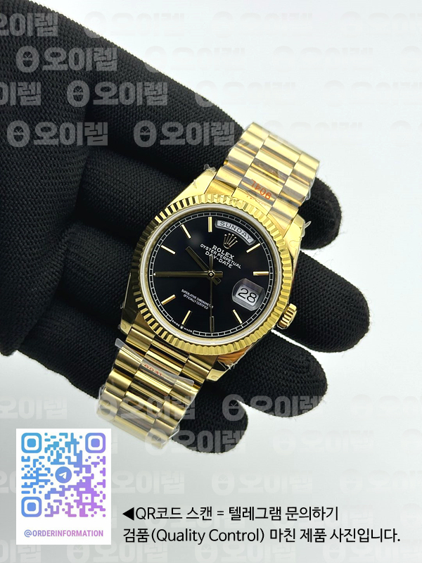 GM공장 롤렉스 데이데이트 36 옐로우골드 블랙다이얼 2836 Day Date 40 YG 904L Steel Fluted Bezel GMF 1:1 Best Edition Black Stick Dial on YG Bracelet A2836 출고 전 실물 검수사진 5