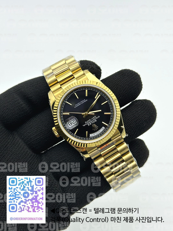 GM공장 롤렉스 데이데이트 36 옐로우골드 블랙다이얼 2836 Day Date 40 YG 904L Steel Fluted Bezel GMF 1:1 Best Edition Black Stick Dial on YG Bracelet A2836 출고 전 실물 검수사진 6