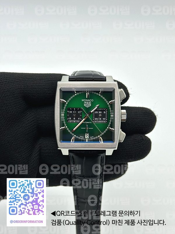 태그호이어 모나코 크로노그래프 그린옴브르다이얼 가죽스트랩 Tag Monaco Chronograph SS/LE Green Jap VK64A 출고 전 실물 검수사진 2