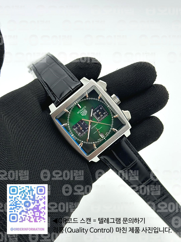 태그호이어 모나코 크로노그래프 그린옴브르다이얼 가죽스트랩 Tag Monaco Chronograph SS/LE Green Jap VK64A 출고 전 실물 검수사진 4