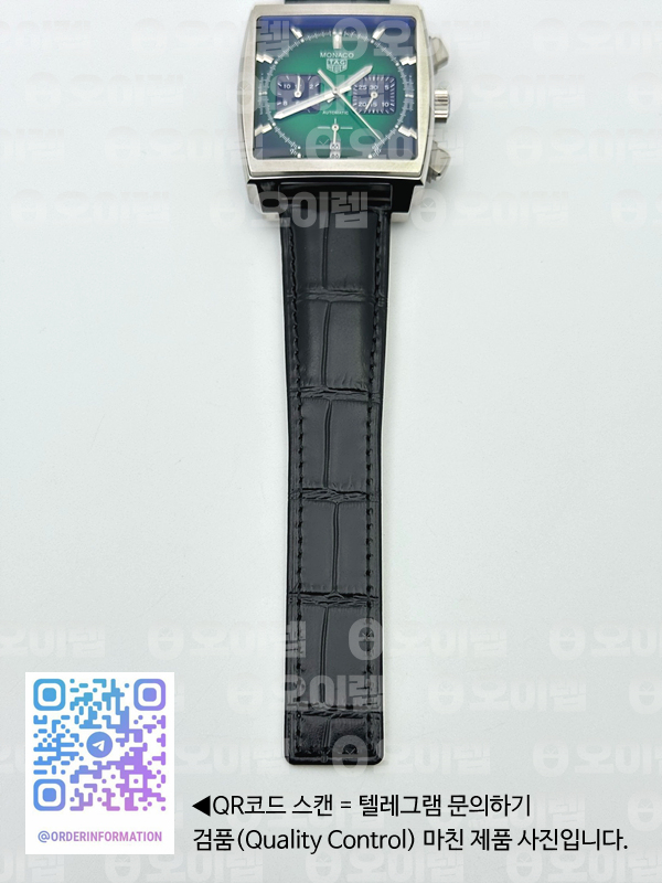 태그호이어 모나코 크로노그래프 그린옴브르다이얼 가죽스트랩 Tag Monaco Chronograph SS/LE Green Jap VK64A 출고 전 실물 검수사진 9