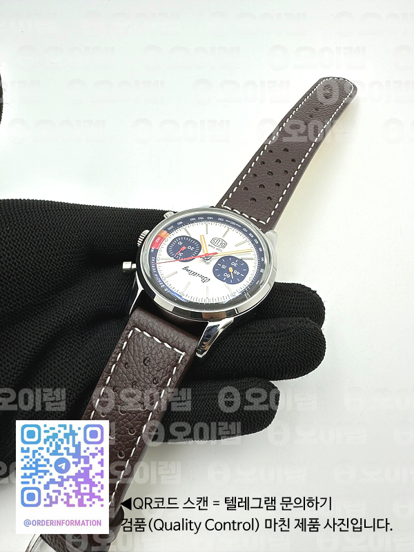 BLS공장 브라이틀링 탑타임 DEUS 크로노그래프 스틸 화이트다이얼 가죽스트랩 Top Time Dues Chrono SS/LE Cream/Stk BLS A7750 출고 전 실물 검수사진 4