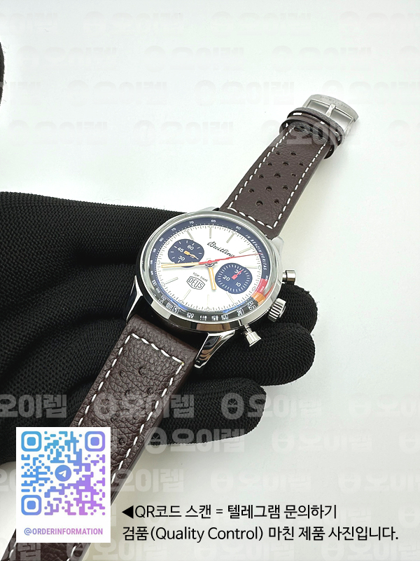 BLS공장 브라이틀링 탑타임 DEUS 크로노그래프 스틸 화이트다이얼 가죽스트랩 Top Time Dues Chrono SS/LE Cream/Stk BLS A7750 출고 전 실물 검수사진 5
