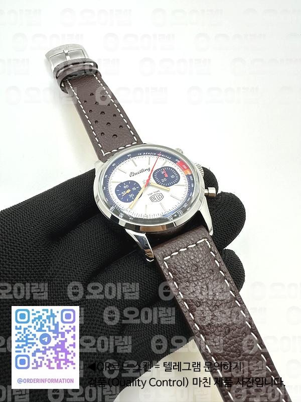 BLS공장 브라이틀링 탑타임 DEUS 크로노그래프 스틸 화이트다이얼 가죽스트랩 Top Time Dues Chrono SS/LE Cream/Stk BLS A7750 출고 전 실물 검수사진 6